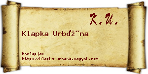 Klapka Urbána névjegykártya